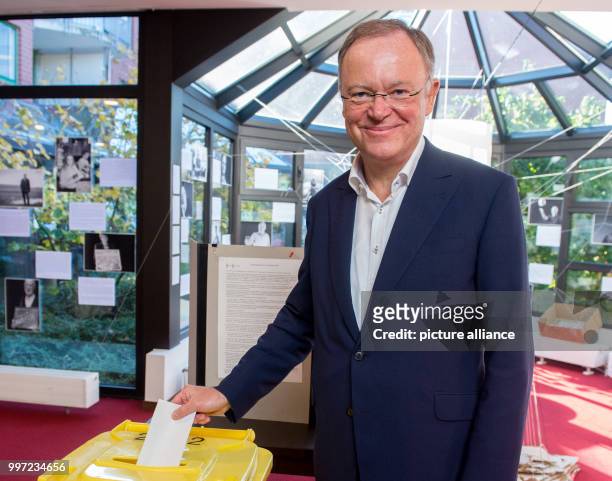 Stephan Weil, Lower Saxony's prime minister from the Social Democratic Party of Germany , casts his vote for the regional elections in Lower Saxony...