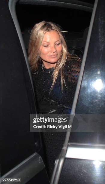 Kate Moss seen leaving Annabel's club on July 12, 2018 in London, England.