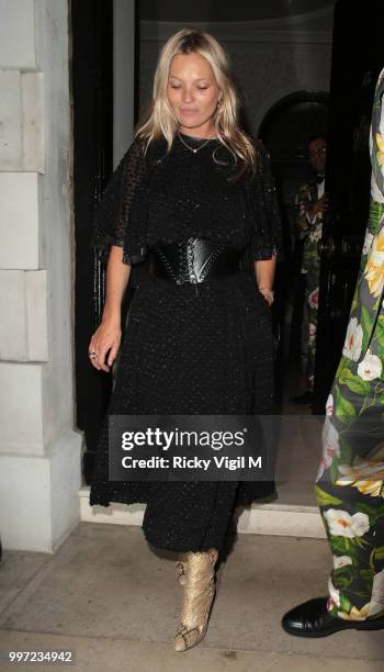 Kate Moss seen leaving Annabel's club on July 12, 2018 in London, England.