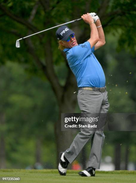 Miguel Angel Jiménez plays a tee shot on the eighth hole during the first round of the PGA TOUR Champions Constellation SENIOR PLAYERS Championship...