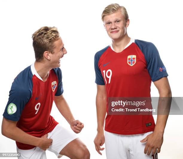 Erik Botheim, Erling Braut Haaland of Norway during G19 Men Photocall at Thon Arena on July 12, 2018 in Lillestrom, Norway.