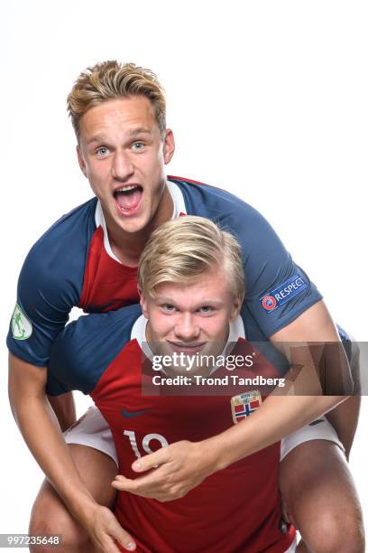 Erik Botheim, Erling Braut Haaland of Norway during G19 Men Photocall at Thon Arena on July 12, 2018 in Lillestrom, Norway.