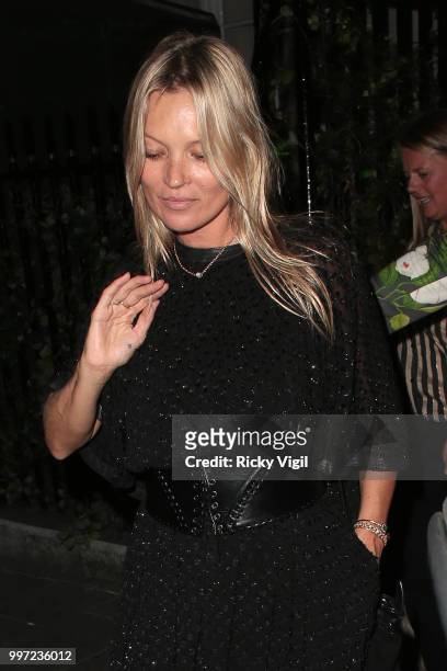 Kate Moss seen leaving Annabel's club on July 12, 2018 in London, England.