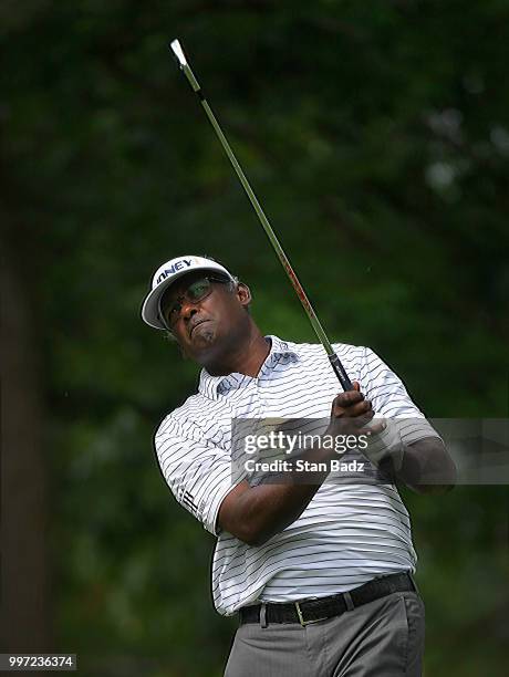 Vijay Singh plays a tee shot on the eighth hole during the first round of the PGA TOUR Champions Constellation SENIOR PLAYERS Championship at Exmoor...