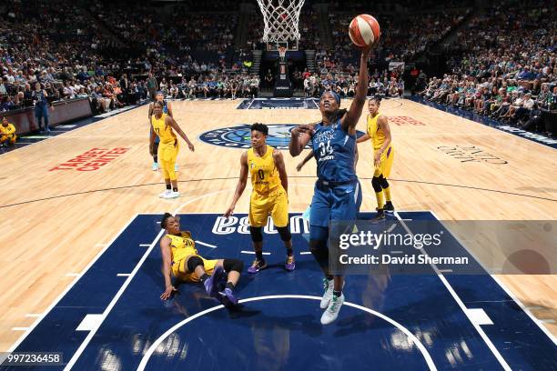 Sylvia Fowles of the Minnesota Lynx shoots the ball against the Los Angeles Sparks on July 5, 2018 at Target Center in Minneapolis, Minnesota. NOTE...