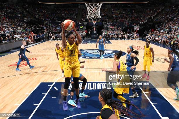 Nneka Ogwumike of the Los Angeles Sparks gets the rebound against the Minnesota Lynx on July 5, 2018 at Target Center in Minneapolis, Minnesota. NOTE...