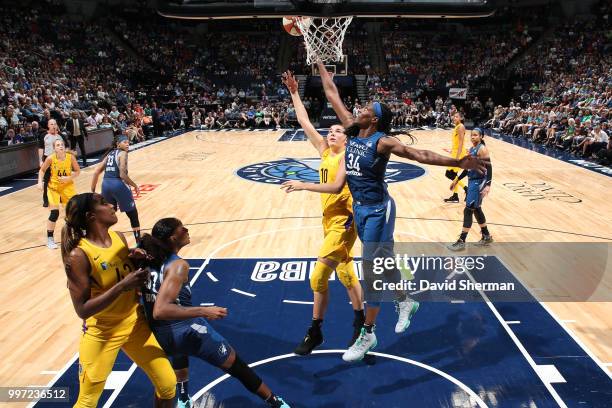 Sylvia Fowles of the Minnesota Lynx reaches for the rebounf against the Los Angeles Sparks on July 5, 2018 at Target Center in Minneapolis,...