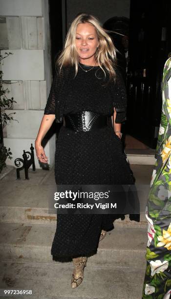 Kate Moss seen leaving Annabel's club on July 12, 2018 in London, England.