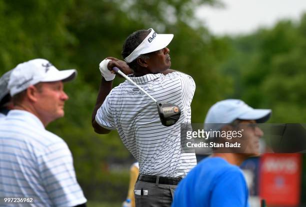 Vijay Singh plays a tee shot on the seventh hole during the first round of the PGA TOUR Champions Constellation SENIOR PLAYERS Championship at Exmoor...
