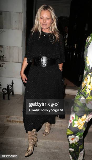 Kate Moss seen on a night out leaving Annabel's club on July 12, 2018 in London, England.