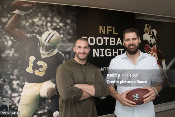The German former NFL American football players Sebastian Vollmer and Bjoern Werner at the DAZN x NFL RedZone viewing event in Berlin, Germany, 15...
