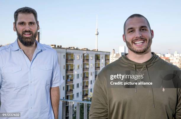 The German former NFL American football players Sebastian Vollmer and Bjoern Werner at the DAZN x NFL RedZone viewing event in Berlin, Germany, 15...