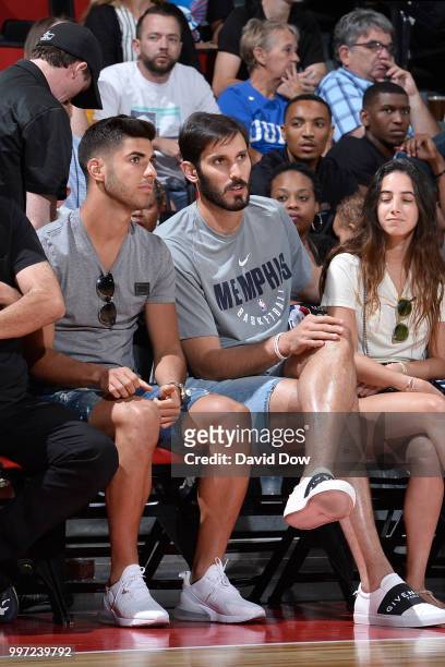 Marco Asensio of Real Madrid and Omri Casspi of the Memphis Grizzlies attend the game against the Oklahoma City Thunder during the 2018 Las Vegas...