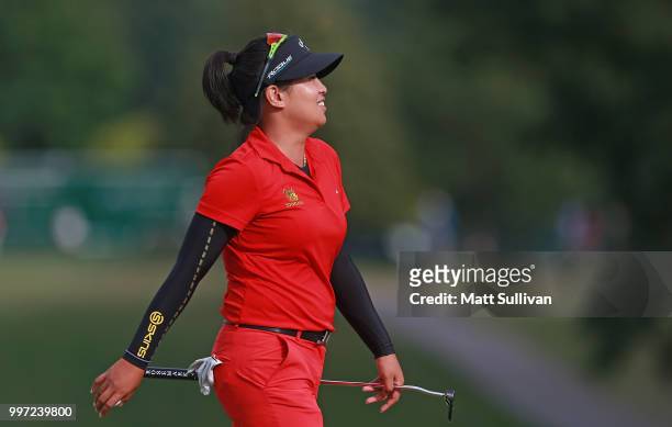 Thidapa Suwannapura of Thailand walks off the green after making a birdie on the 18th hole during the first round of the Marathon Classic Presented...
