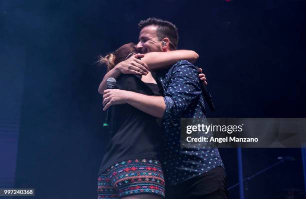 Funambulista and Leire Martinez performs in concert at Noches del Bótanico Festival on July 12, 2018 in Madrid, Spain.