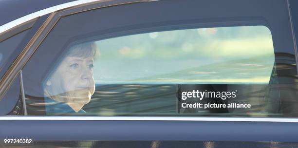German chancellor Angela Merkel arrives in the Konrad Adenauer House in Berlin, Germany, 16 October 2017. The chancellor met with other senior party...