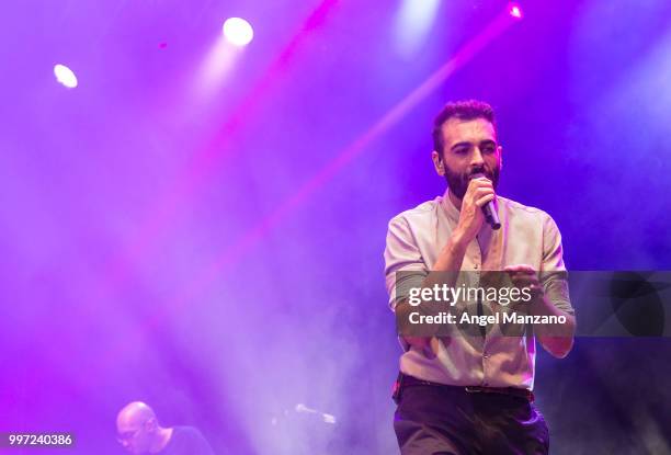 Funambulista and Marco Mengoni performs in concert at Noches del Bótanico Festival on July 12, 2018 in Madrid, Spain.