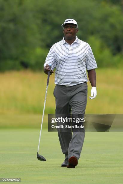 Vijay Singh walks along the second hole during the first round of the PGA TOUR Champions Constellation SENIOR PLAYERS Championship at Exmoor Country...