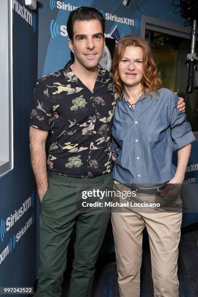 Actor Zachary Quinto visits Sandra Bernhard on her show 'Sandyland' at SiriusXM Studios on July 12, 2018 in New York City.