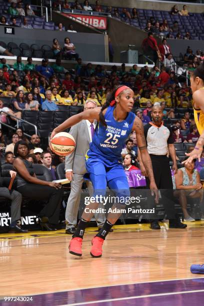 Glory Johnson of the Dallas Wings handles the ball against the Los Angeles Sparks on July 12, 2018 at STAPLES Center in Los Angeles, California. NOTE...