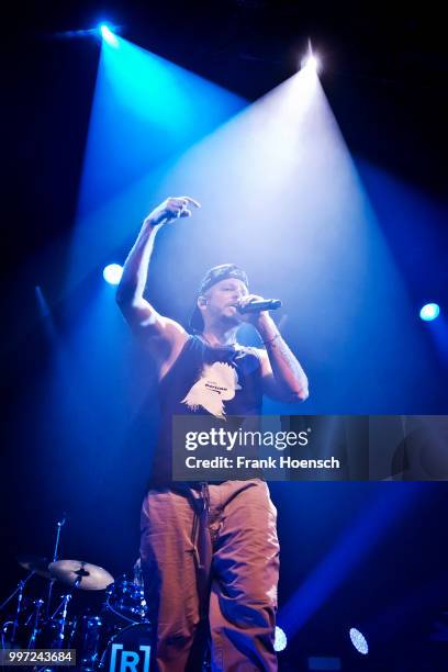 Puerto Rican rapper Rene Perez Joglar aka Residente performs live on stage during a concert at the Columbiahalle on July 12, 2018 in Berlin, Germany.