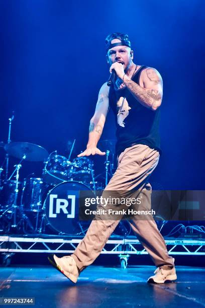 Puerto Rican rapper Rene Perez Joglar aka Residente performs live on stage during a concert at the Columbiahalle on July 12, 2018 in Berlin, Germany.