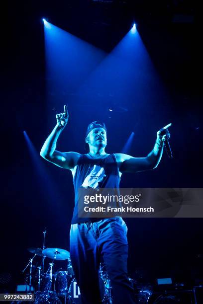 Puerto Rican rapper Rene Perez Joglar aka Residente performs live on stage during a concert at the Columbiahalle on July 12, 2018 in Berlin, Germany.