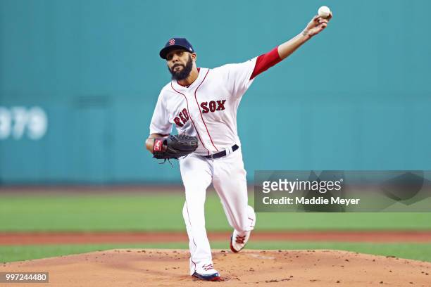 David Price of the Boston Red Sox pitches against the Toronto Blue Jays during the first inning at Fenway Park on July 12, 2018 in Boston,...