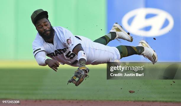 Josh Harrison of the Pittsburgh Pirates throws to first base in the second inning during the game against the Milwaukee Brewers at PNC Park on July...