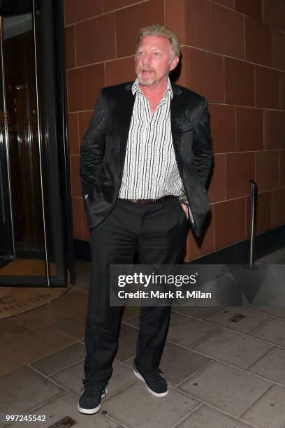 Boris Becker leaving C London restaurant on July 12, 2018 in London, England.