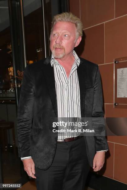 Boris Becker leaving C London restaurant on July 12, 2018 in London, England.