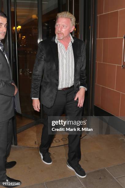 Boris Becker leaving C London restaurant on July 12, 2018 in London, England.