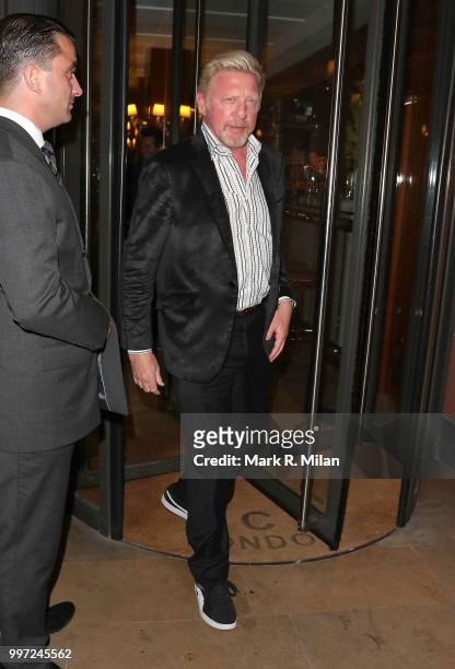 Boris Becker leaving C London restaurant on July 12, 2018 in London, England.