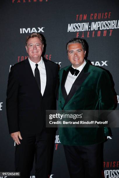 Jim Gianopulos and Randy Spendlove attend the Global Premiere of 'Mission: Impossible - Fallout' at Palais de Chaillot on July 12, 2018 in Paris,...