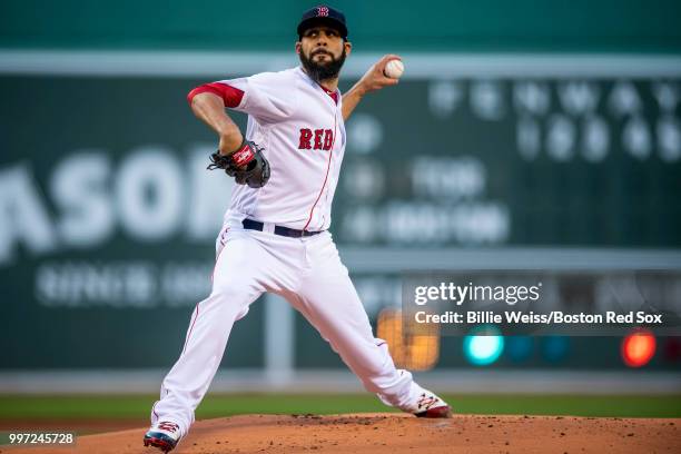 David Price of the Boston Red Sox delivers during the first inning of a game against the Toronto Blue Jays on July 12, 2018 at Fenway Park in Boston,...