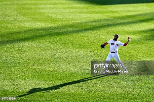 David Price of the Boston Red Sox warms up before the game against the Toronto Blue Jays at Fenway Park on July 12, 2018 in Boston, Massachusetts.