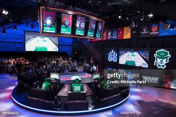 Wide angle view of studio during game between Celtics Crossover Gaming and Grizz Gaming during Day 1 of The Ticket Tournament for the NBA 2K League...