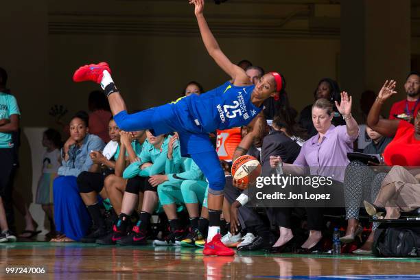 Glory Johnson of the Dallas Wings saves the ball during the game against the New York Liberty on July 8, 2018 at Westchester County Center in White...