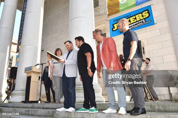 Janice Monger, Museum President and CEO, Brian Quinn, Sal Vulcano, Joe Gatto and James Murray attend the opening event for the Impractical Jokers:...