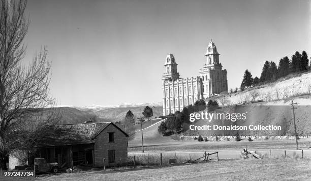 The Manti Temple in March 1971 in Manti, Utah.