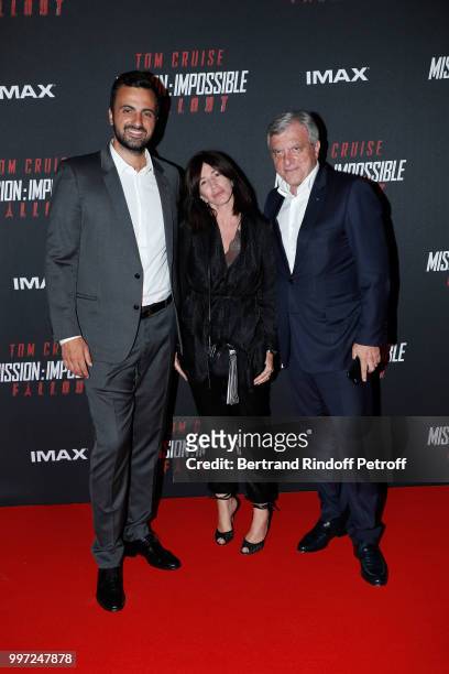 Alan Toledano, Albane Clairet and Sidney Toledano attends the Global Premiere of 'Mission: Impossible - Fallout' at Palais de Chaillot on July 12,...