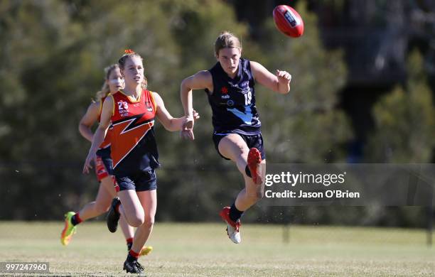 Vic Metro's Abbie Mckay in action during the AFLW U18 Championships match between Vic Metro v Central Allies at Bond University on July 13, 2018 in...