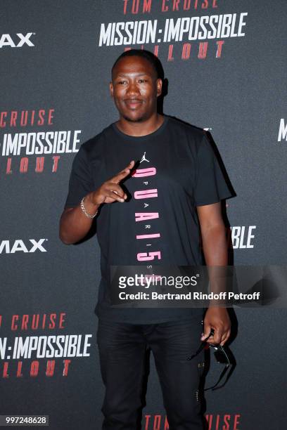 Mokobe attends the Global Premiere of 'Mission: Impossible - Fallout' at Palais de Chaillot on July 12, 2018 in Paris, France.