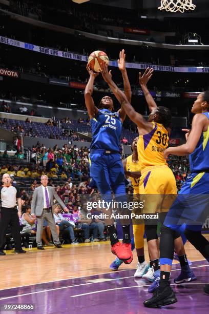 Glory Johnson of the Dallas Wings handles the ball against the Los Angeles Sparks on July 12, 2018 at STAPLES Center in Los Angeles, California. NOTE...