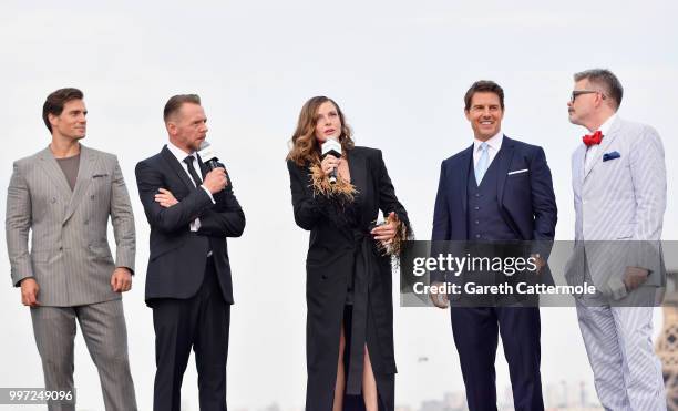 Henry Cavill, Simon Pegg, Rebecca Ferguson, Tom Cruise and Christopher McQuarrie attend the Global Premiere of 'Mission: Impossible - Fallout' at...