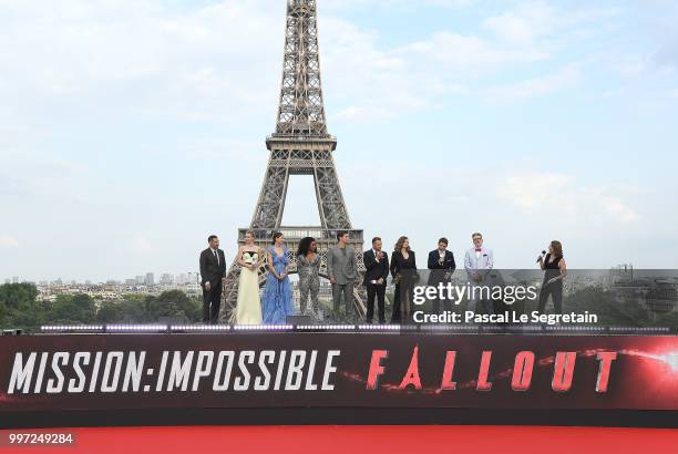 Vanessa Kirby, Michelle Monaghan,Angela Bassett, Henry Cavill, Simon Pegg, Rebecca Ferguson, Tom Cruise and Christopher McQuarrie attend the Global...