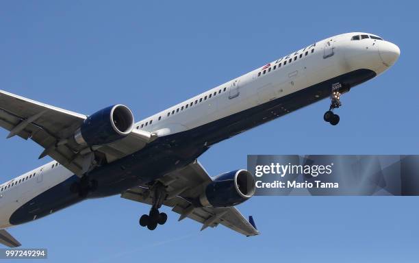 Delta Air Lines plane lands at Los Angeles International Airport on July 12, 2018 in Los Angeles, California. Delta announced today that it will...