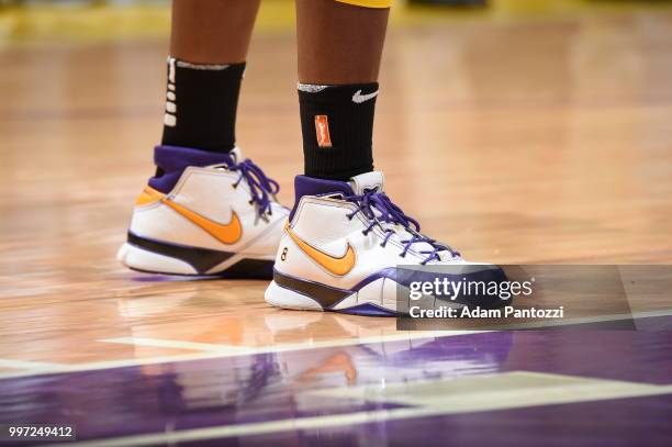 Sneakers of Essence Carson of the Los Angeles Sparks seen during the game against the Dallas Wings on July 12, 2018 at STAPLES Center in Los Angeles,...