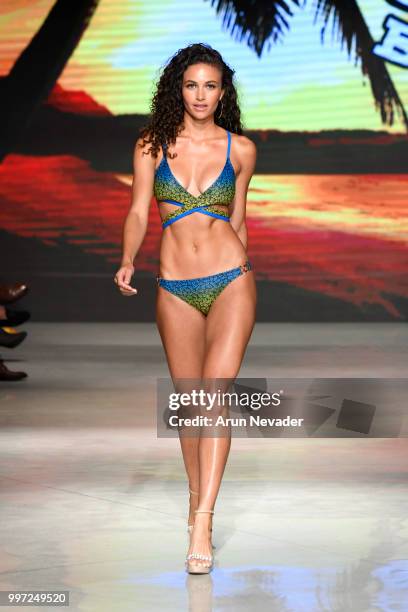 Model walks the runway for Just Bones Boardwear at Miami Swim Week powered by Art Hearts Fashion Swim/Resort 2018/19 at Faena Forum on July 12, 2018...