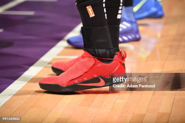 Sneakers of Glory Johnson of the Dallas Wings seen during the game against the Los Angeles Sparks on July 12, 2018 at STAPLES Center in Los Angeles,...